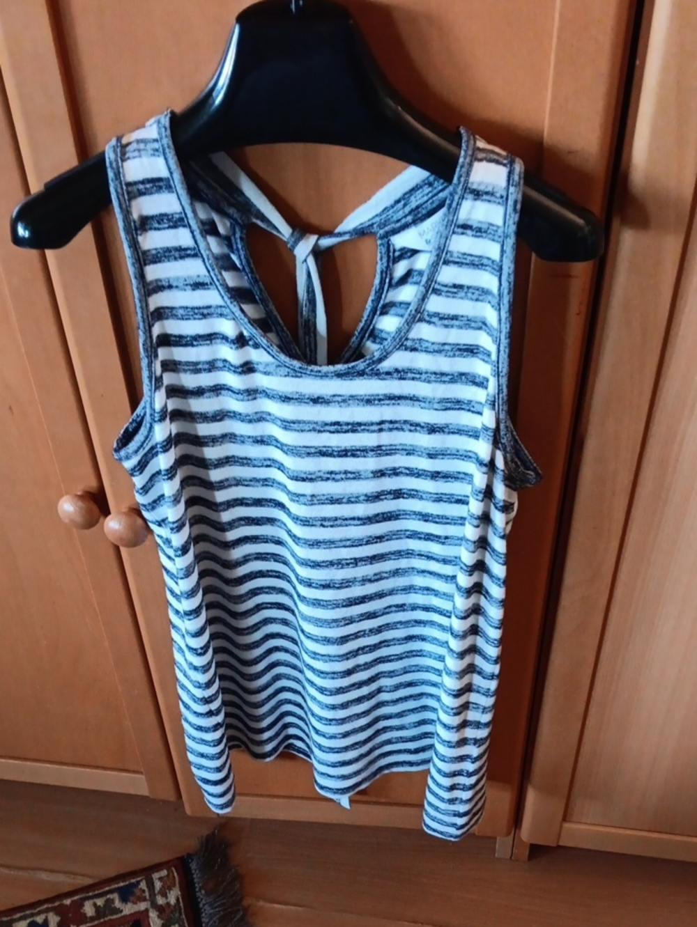 Market & Spruce Blue and White Striped Hooded Tank with Front Tie